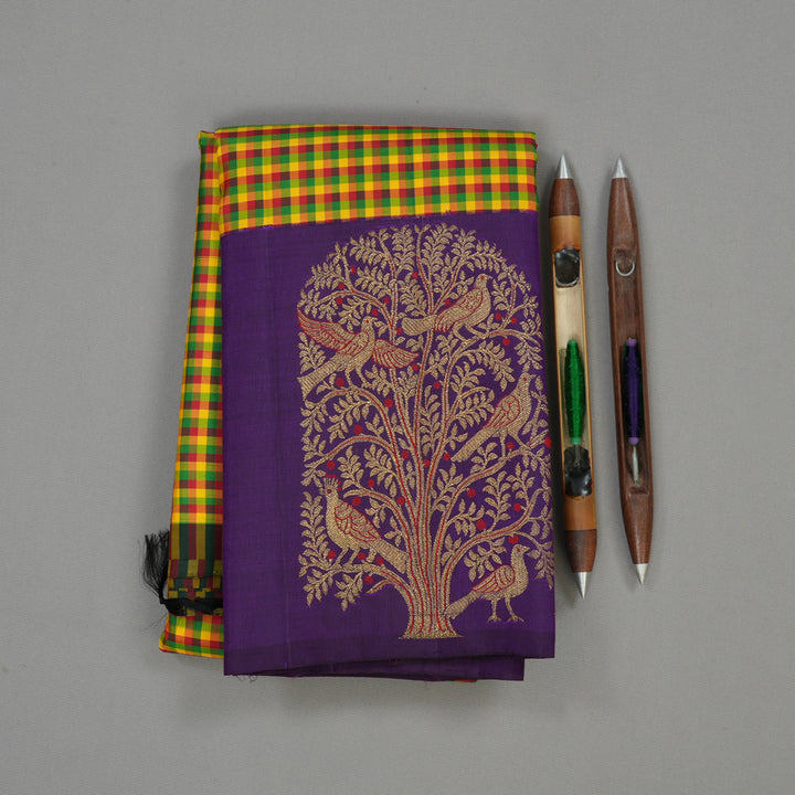 Hayagrivas Handloom Multicolour Kanjivaram Silk Saree with Deep Violet Border KBE1099I3-1