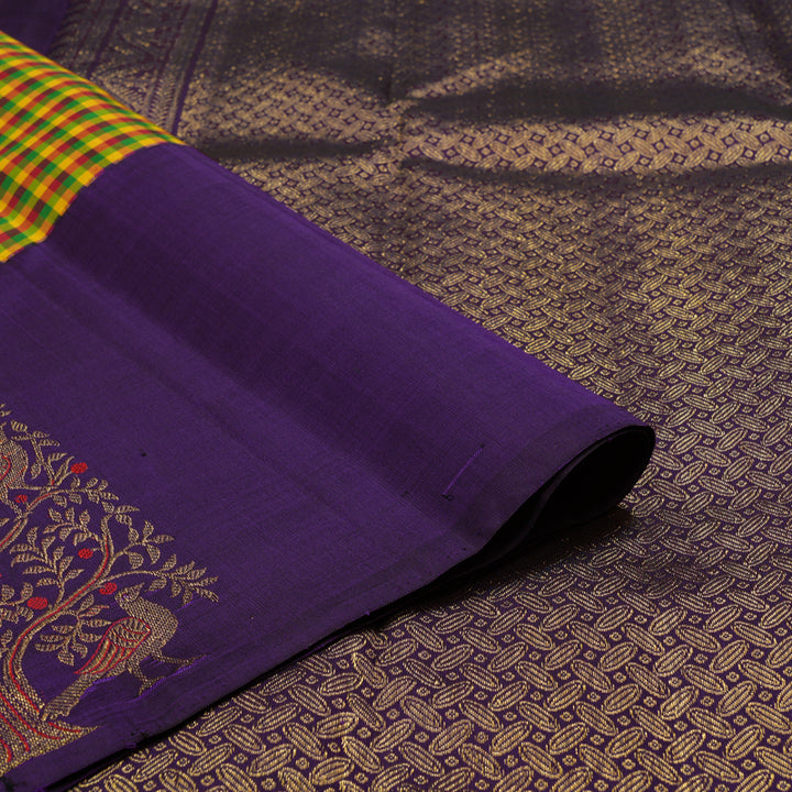 Hayagrivas Handloom Multicolour Kanjivaram Silk Saree with Deep Violet Border KBE1099I3-1