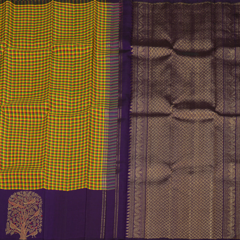 Hayagrivas Handloom Multicolour Kanjivaram Silk Saree with Deep Violet Border KBE1099I3-1