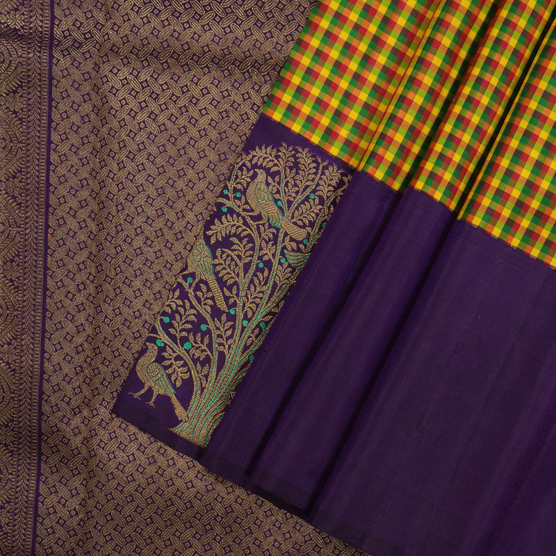 Hayagrivas Handloom Multicolour Kanjivaram Silk Saree with Deep Violet Border KBE1099I3-1