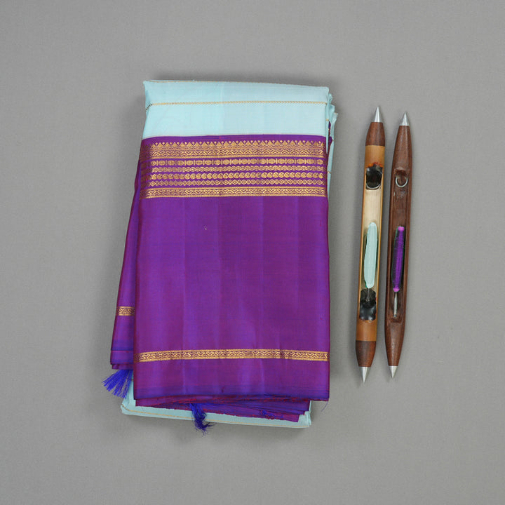 Hayagrivas Handloom Powder Blue Kanjivaram Silk Saree with Purple Border KBE1099I4-1