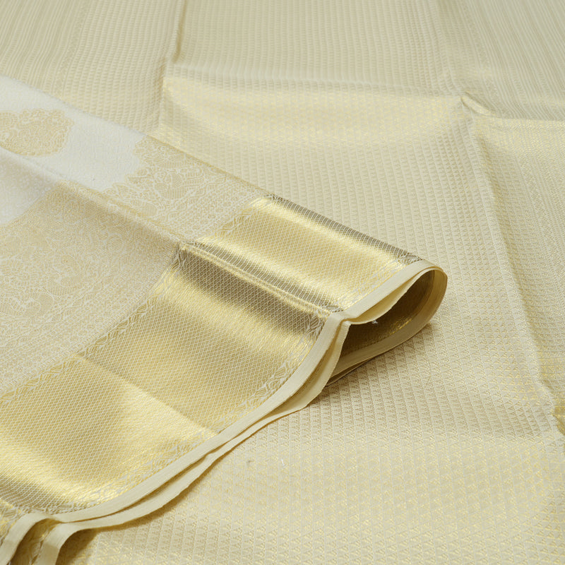 Hayagrivas Handloom Milk-White Kanjivaram Silk Saree KBE109D26-1