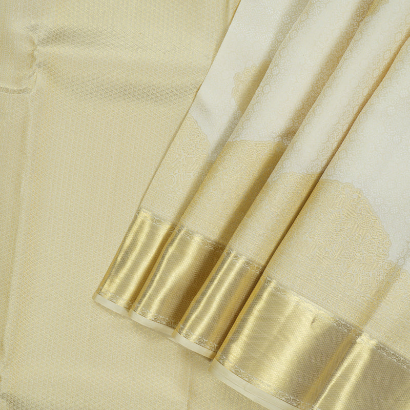 Hayagrivas Handloom Milk-White Kanjivaram Silk Saree KBE109D26-1