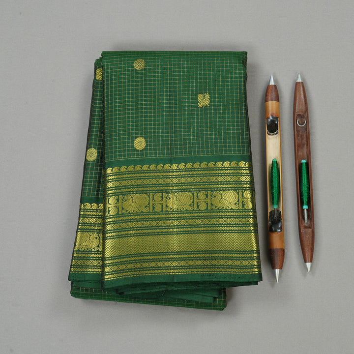 Hayagrivas Bottle Green Handloom Kanjivaram Silk Saree KBE10D10-1