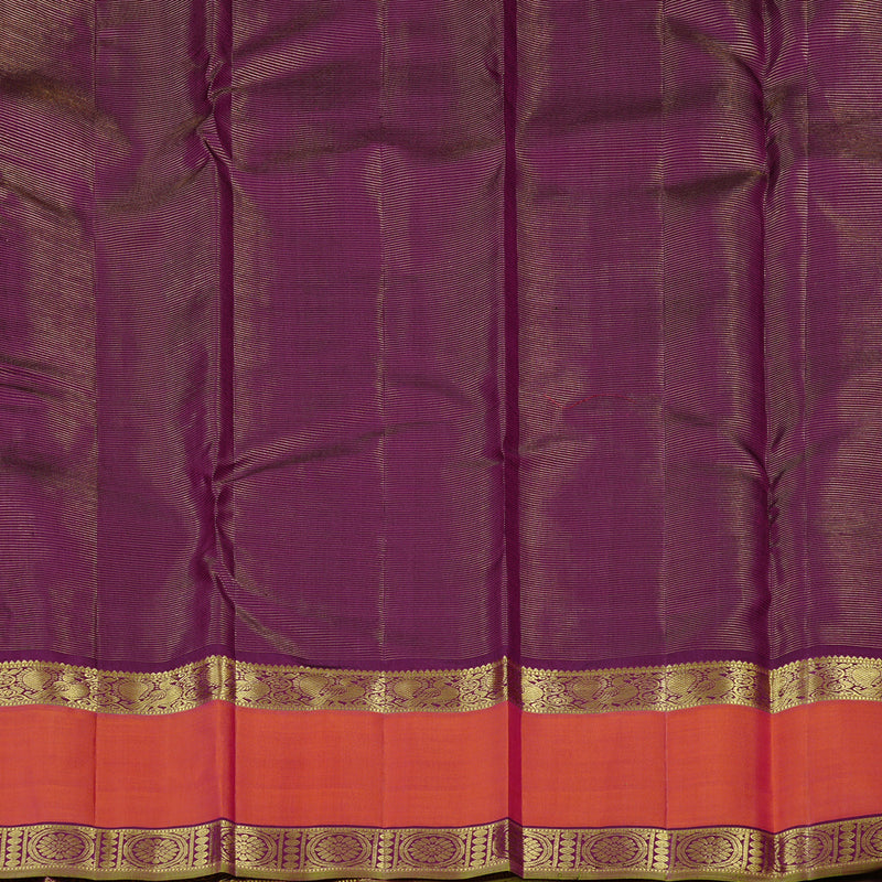 Hayagrivas Dark Purple Handloom Kanjivaram Silk Saree with Orangish Pink Border KBE10D15-1