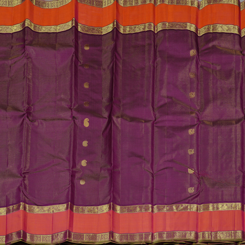 Hayagrivas Dark Purple Handloom Kanjivaram Silk Saree with Orangish Pink Border KBE10D15-1