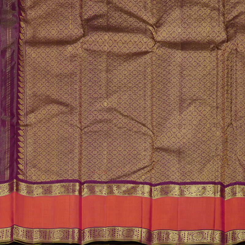 Hayagrivas Dark Purple Handloom Kanjivaram Silk Saree with Orangish Pink Border KBE10D15-1