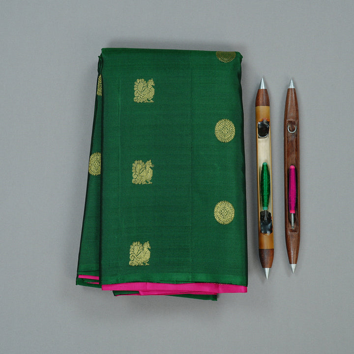 Hayagrivas Handloom Kanjivaram Silk Saree in Captivating Bottle Green KBE10D16-1