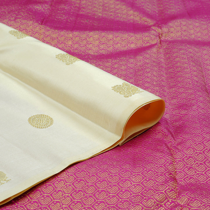 Hayagrivas Handloom Kanjivaram Silk Saree in Ethereal Half White KBE10D16-2