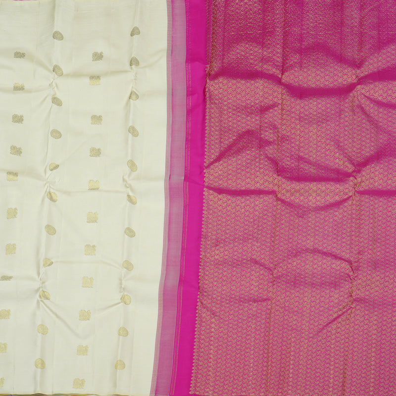 Hayagrivas Handloom Kanjivaram Silk Saree in Ethereal Half White KBE10D16-2
