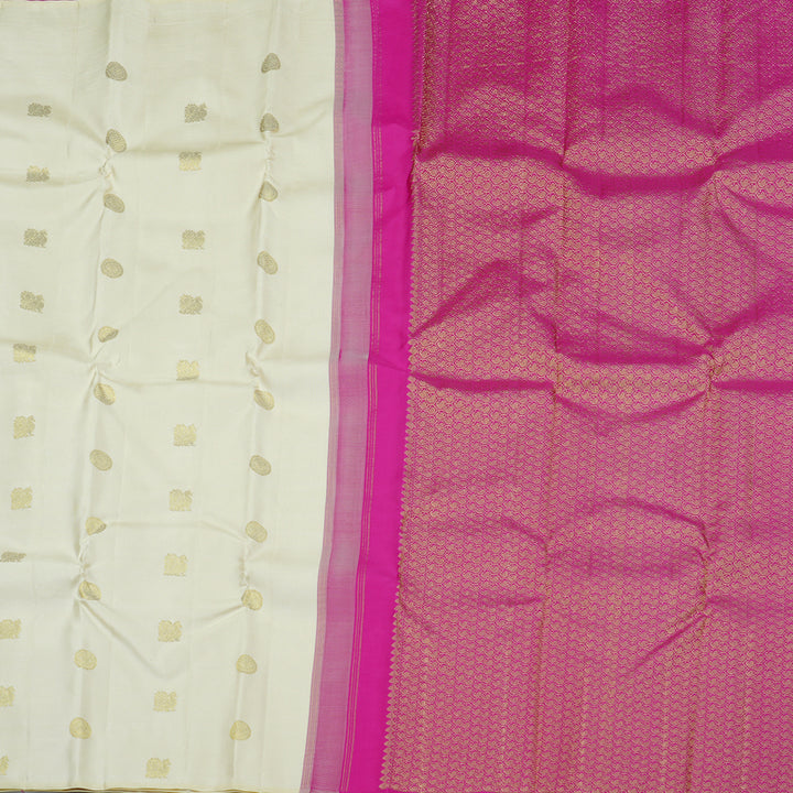 Hayagrivas Handloom Kanjivaram Silk Saree in Ethereal Half White KBE10D16-2