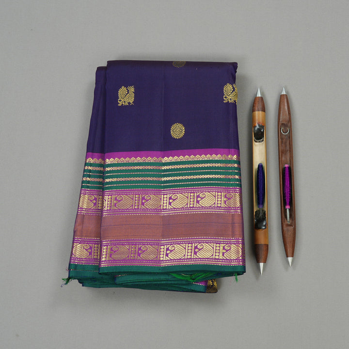 Hayagrivas Dark Blue Handloom Kanjivaram Silk Saree with Purple Border KBE10D18-1