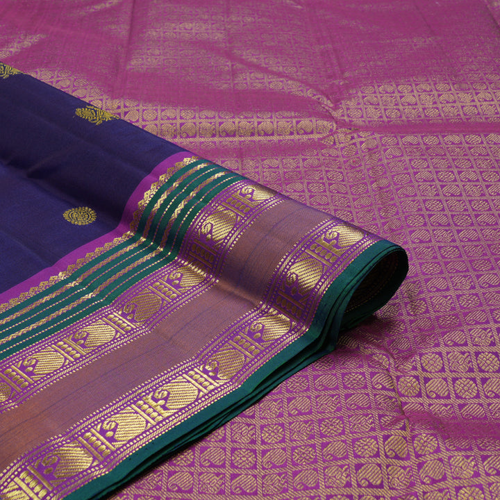 Hayagrivas Dark Blue Handloom Kanjivaram Silk Saree with Purple Border KBE10D18-1