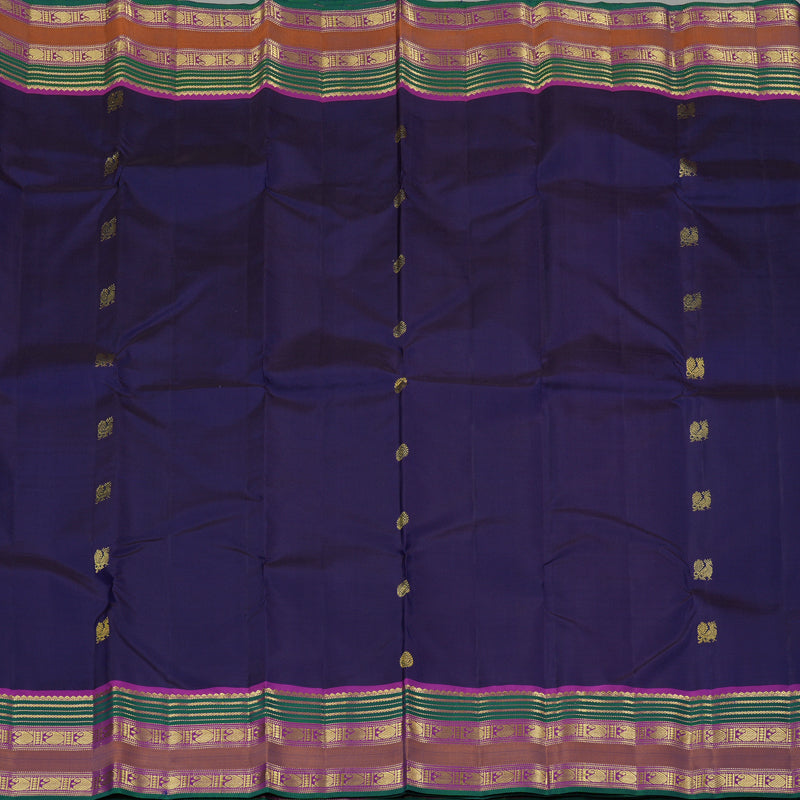Hayagrivas Dark Blue Handloom Kanjivaram Silk Saree with Purple Border KBE10D18-1
