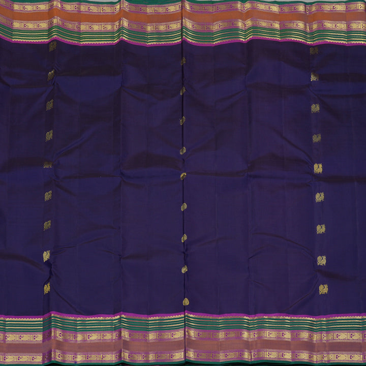 Hayagrivas Dark Blue Handloom Kanjivaram Silk Saree with Purple Border KBE10D18-1