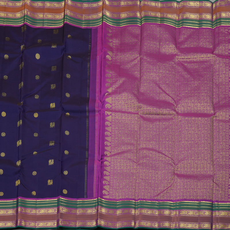 Hayagrivas Dark Blue Handloom Kanjivaram Silk Saree with Purple Border KBE10D18-1