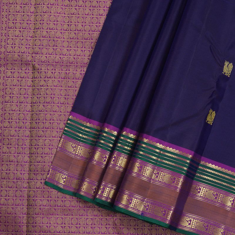 Hayagrivas Dark Blue Handloom Kanjivaram Silk Saree with Purple Border KBE10D18-1