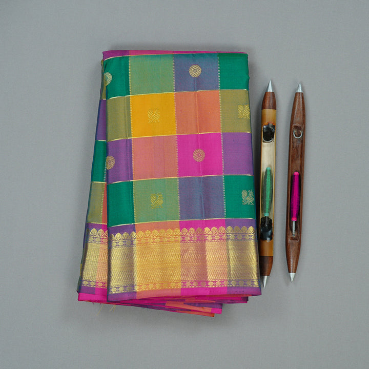 Hayagrivas Handloom Kanjivaram Silk Saree in Radiant Multicolour Checks KBE10D19-5