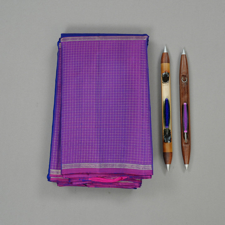 Hayagrivas Blue Handloom Kanjivaram Silk Saree with Purple Border KBE10D22-2