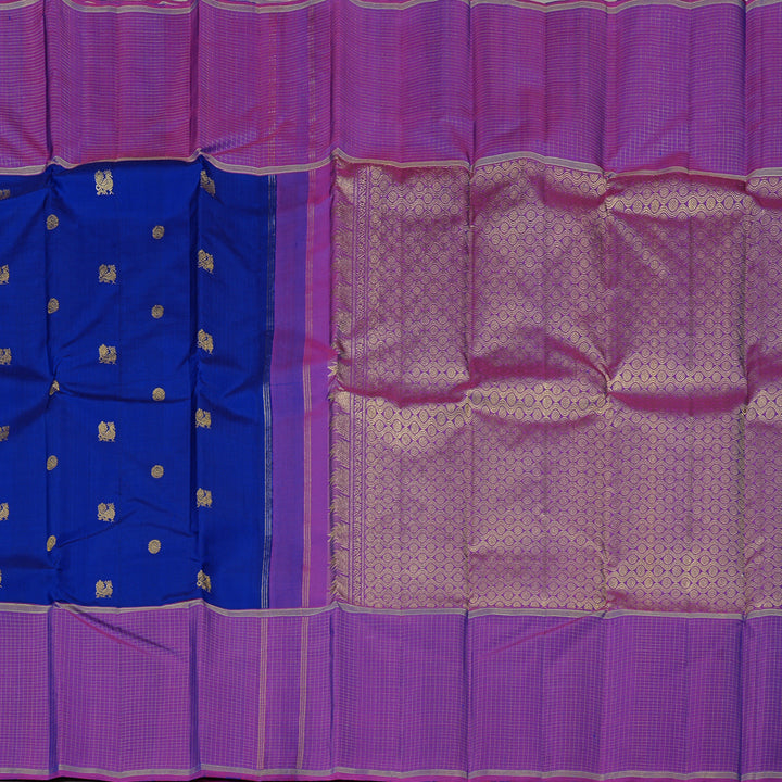 Hayagrivas Blue Handloom Kanjivaram Silk Saree with Purple Border KBE10D22-2