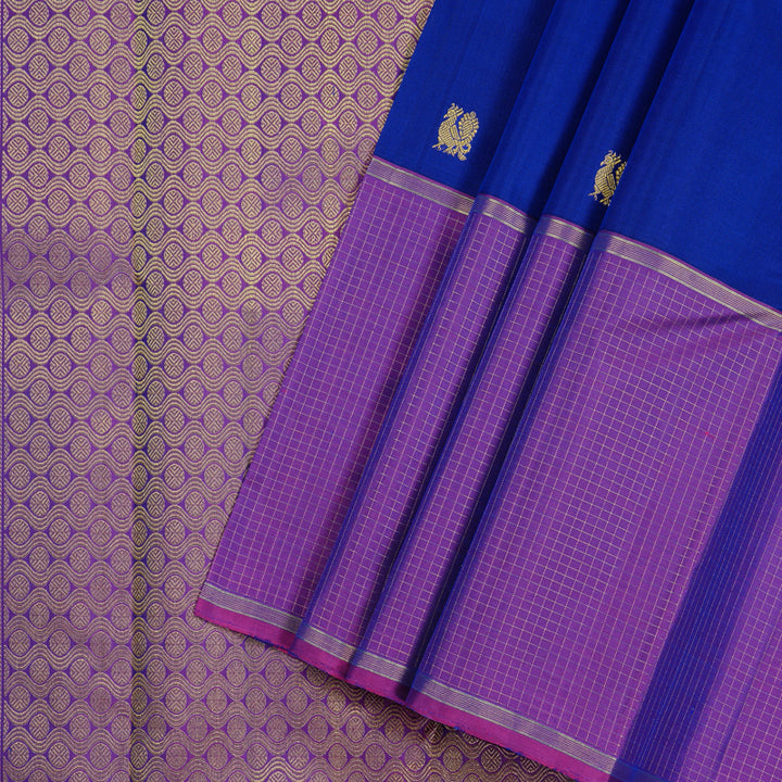 Hayagrivas Blue Handloom Kanjivaram Silk Saree with Purple Border KBE10D22-2