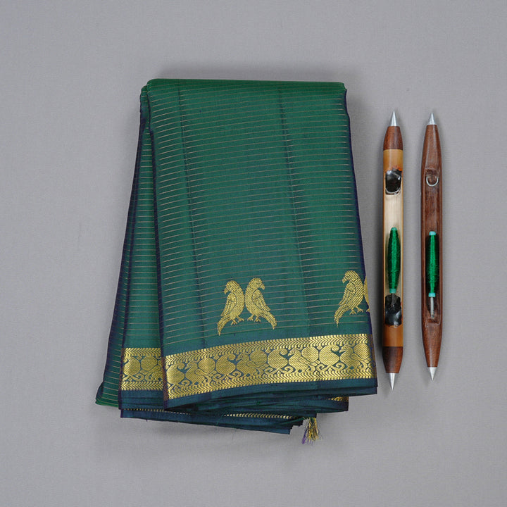 Hayagrivas Handloom Kanjivaram Silk Saree in an Inviting Peacock Green KBE10D23-1