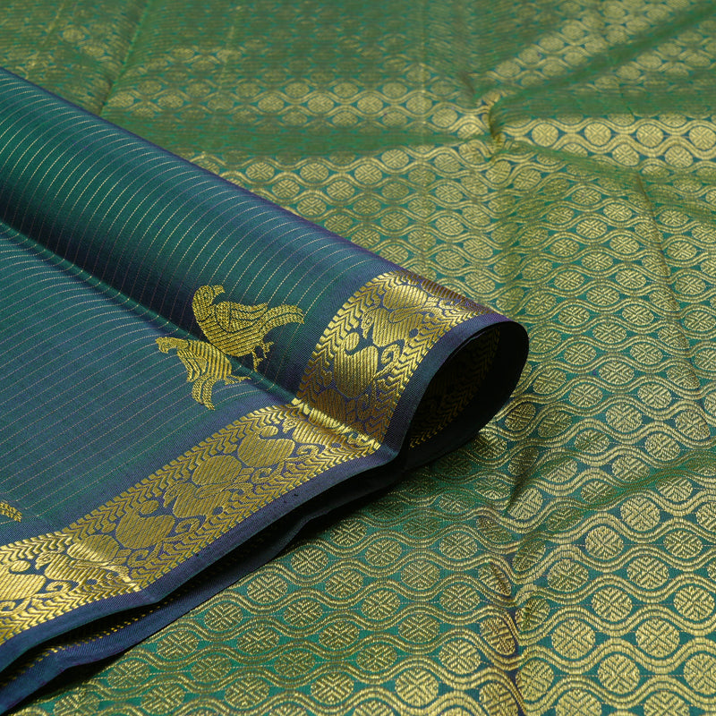 Hayagrivas Handloom Kanjivaram Silk Saree in an Inviting Peacock Green KBE10D23-1