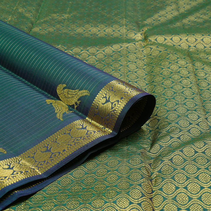 Hayagrivas Handloom Kanjivaram Silk Saree in an Inviting Peacock Green KBE10D23-1