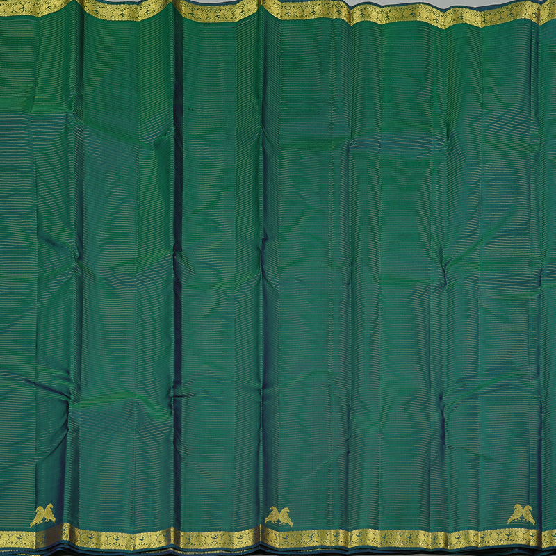 Hayagrivas Handloom Kanjivaram Silk Saree in an Inviting Peacock Green KBE10D23-1