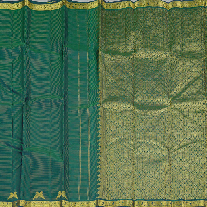 Hayagrivas Handloom Kanjivaram Silk Saree in an Inviting Peacock Green KBE10D23-1