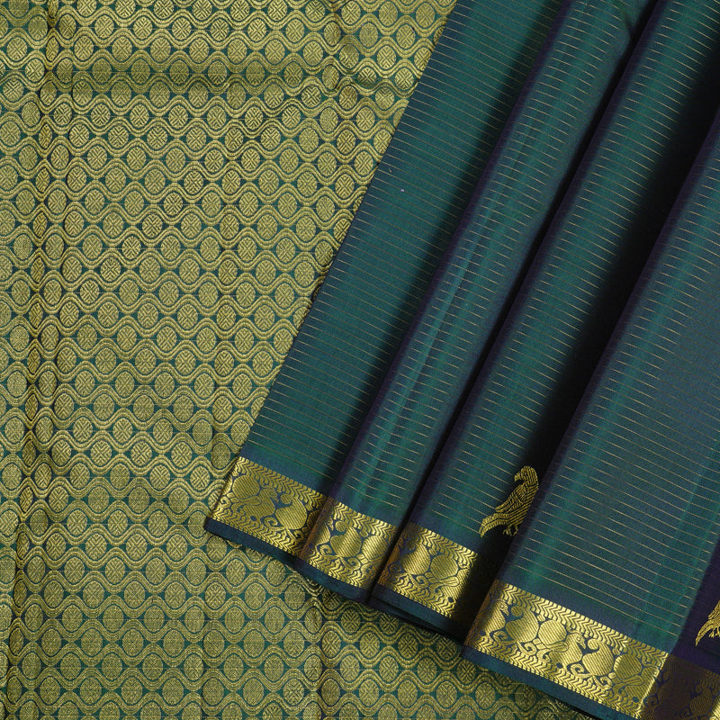 Hayagrivas Handloom Kanjivaram Silk Saree in an Inviting Peacock Green KBE10D23-1
