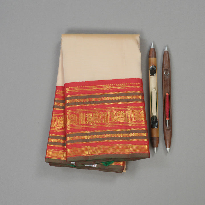 Hayagrivas Sandal Handloom Kanjivaram Silk Saree with Red Border KBE10D24-2