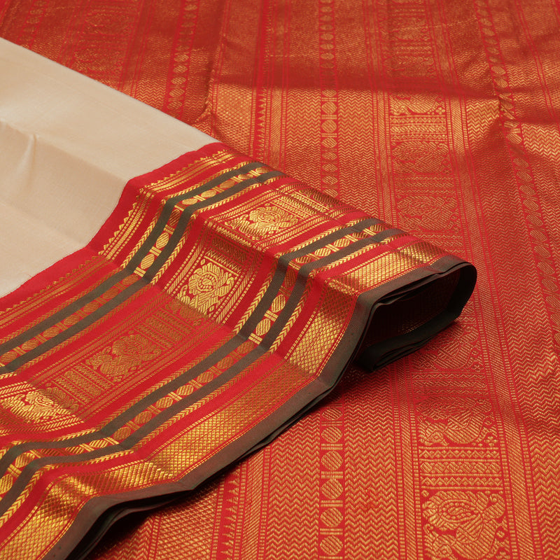 Hayagrivas Sandal Handloom Kanjivaram Silk Saree with Red Border KBE10D24-2