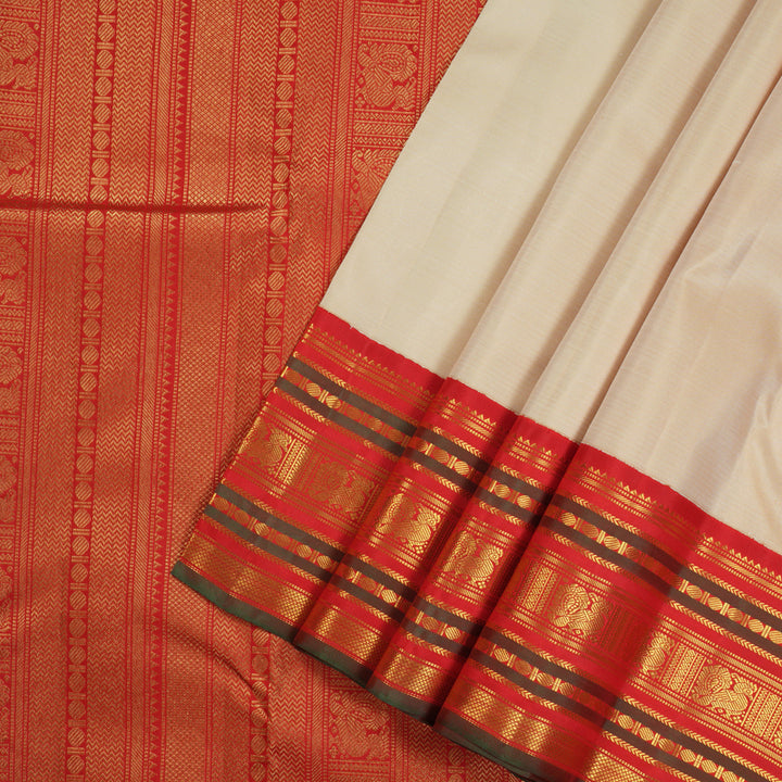 Hayagrivas Sandal Handloom Kanjivaram Silk Saree with Red Border KBE10D24-2