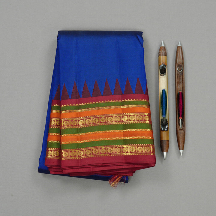 Hayagrivas Blue Handloom Kanjivaram Silk Saree with Dark Maroon Border KBE10D26-2