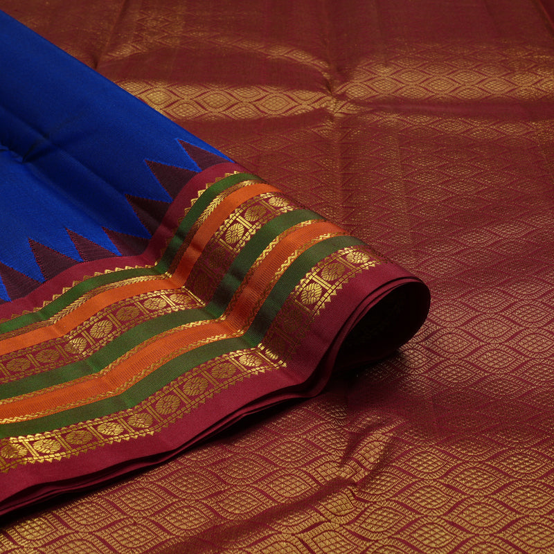 Hayagrivas Blue Handloom Kanjivaram Silk Saree with Dark Maroon Border KBE10D26-2