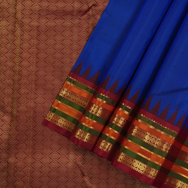 Hayagrivas Blue Handloom Kanjivaram Silk Saree with Dark Maroon Border KBE10D26-2