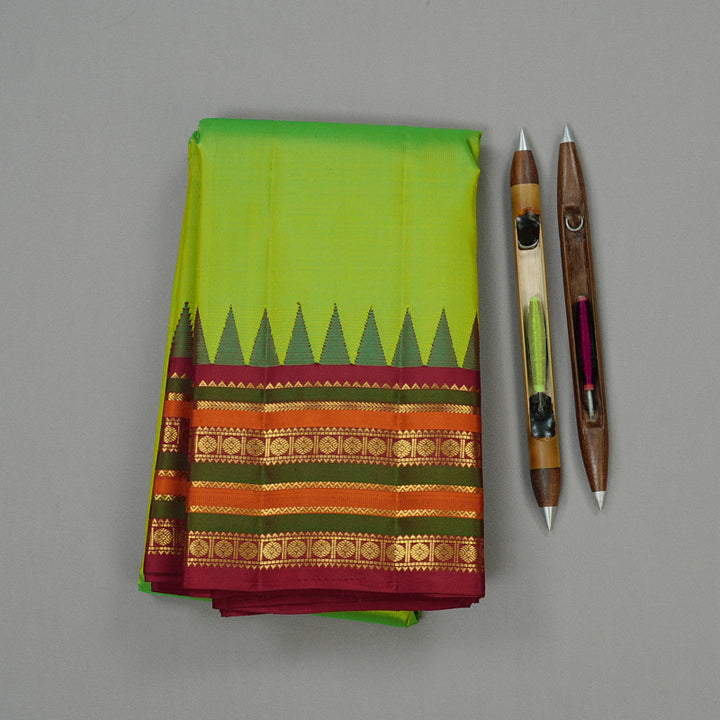 Hayagrivas Handloom Kanjivaram Silk Saree in Stunning Fluorescent Green KBE10D26-3