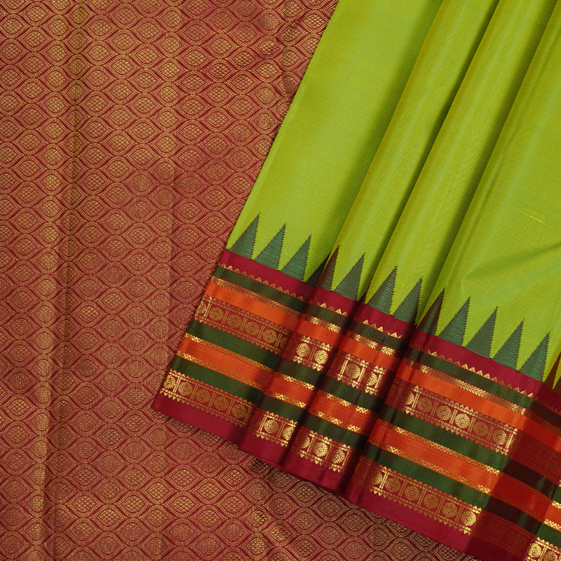 Hayagrivas Handloom Kanjivaram Silk Saree in Stunning Fluorescent Green KBE10D26-3