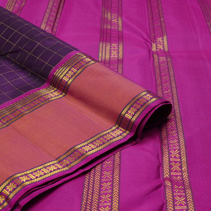 Hayagrivas Dark Purple Handloom Kanjivaram Silk Saree with Orangish Pink Border KBE10D3-1