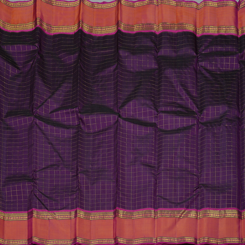 Hayagrivas Dark Purple Handloom Kanjivaram Silk Saree with Orangish Pink Border KBE10D3-1