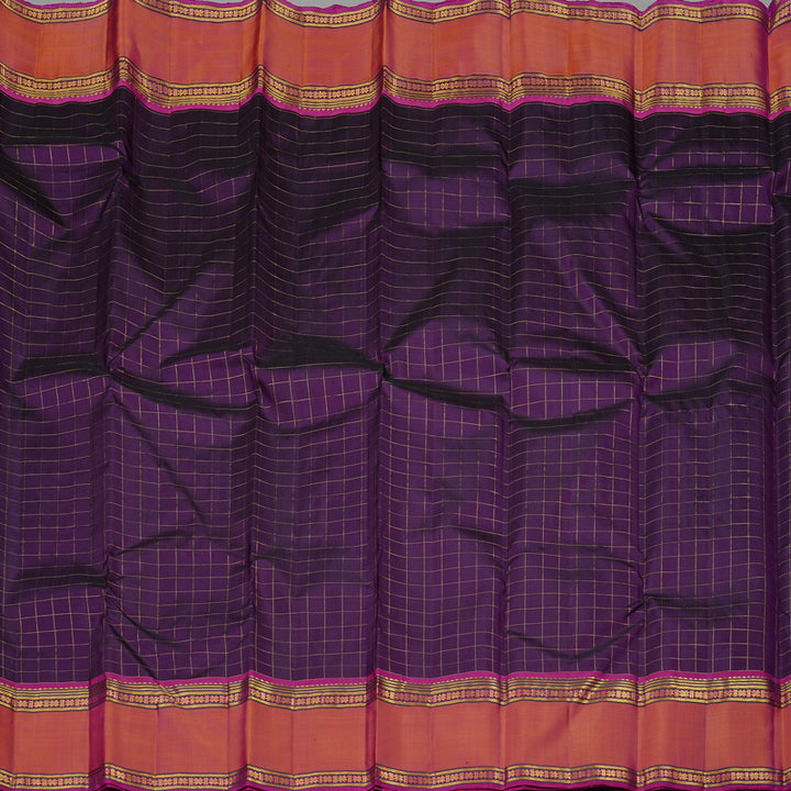 Hayagrivas Dark Purple Handloom Kanjivaram Silk Saree with Orangish Pink Border KBE10D3-1