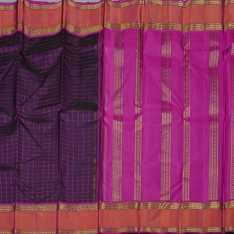 Hayagrivas Dark Purple Handloom Kanjivaram Silk Saree with Orangish Pink Border KBE10D3-1