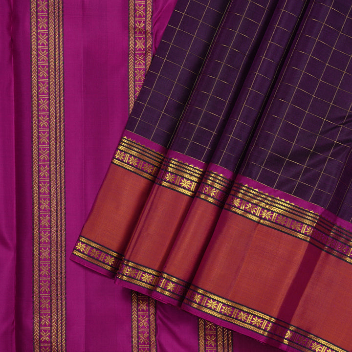 Hayagrivas Dark Purple Handloom Kanjivaram Silk Saree with Orangish Pink Border KBE10D3-1