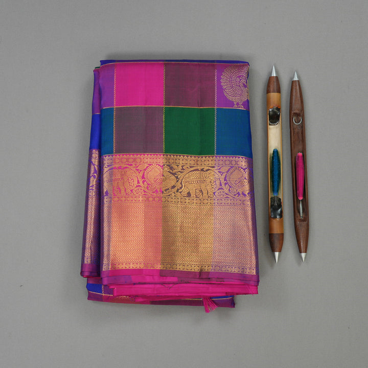 Hayagrivas Handloom Multicolour Checks Kanjivaram Silk Saree KBE1105I2-1