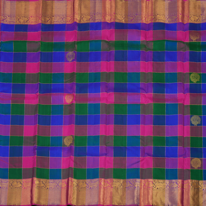 Hayagrivas Handloom Multicolour Checks Kanjivaram Silk Saree KBE1105I2-1