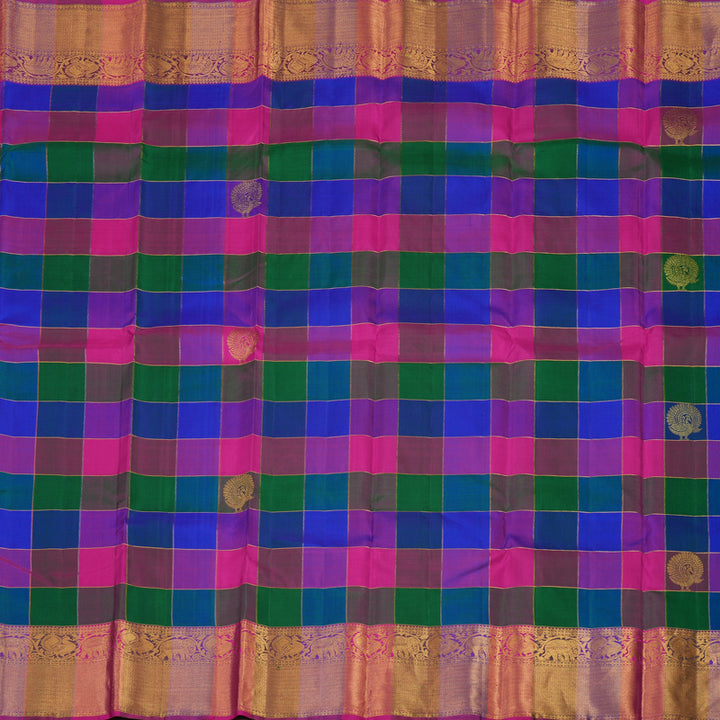 Hayagrivas Handloom Multicolour Checks Kanjivaram Silk Saree KBE1105I2-1