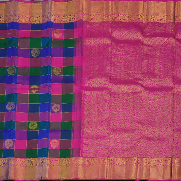 Hayagrivas Handloom Multicolour Checks Kanjivaram Silk Saree KBE1105I2-1