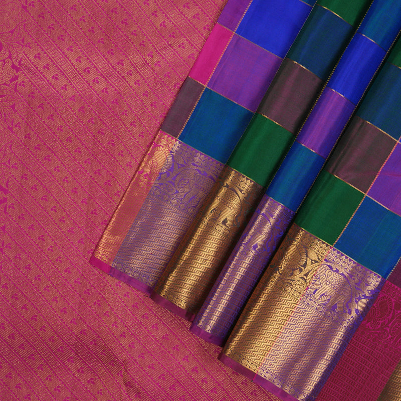 Hayagrivas Handloom Multicolour Checks Kanjivaram Silk Saree KBE1105I2-1