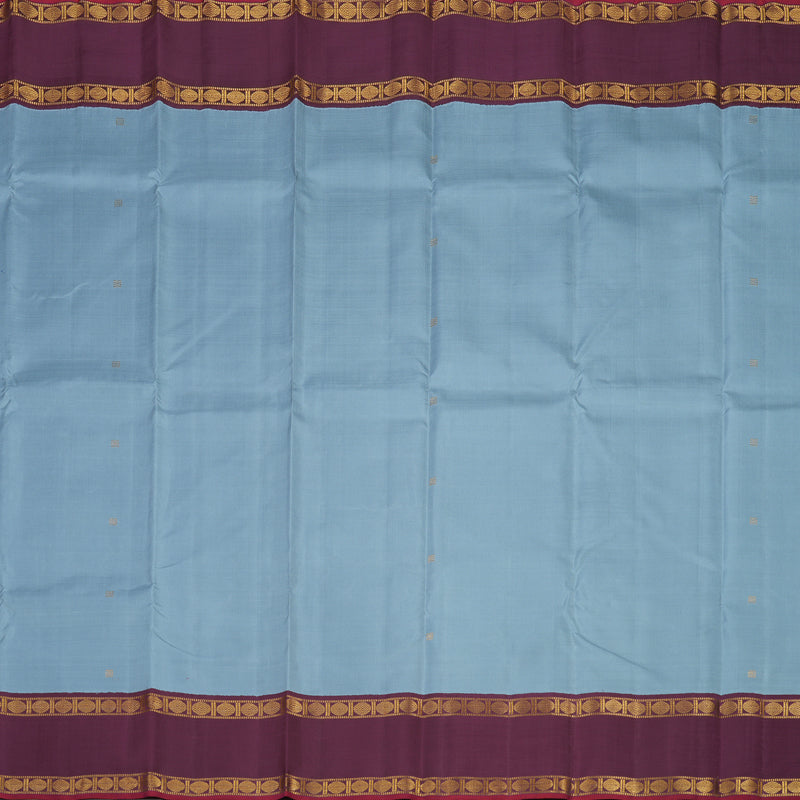 Hayagrivas Handloom Bluish Grey Kanjivaram Silk Saree with Plum Purple Border KBE1106I1-1